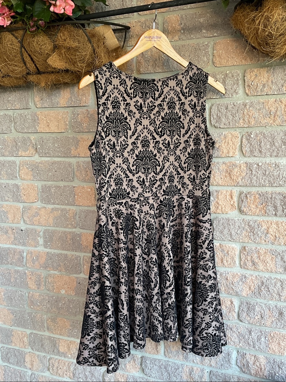 APRICOT Black Damask Fit & Flare Mini Dress